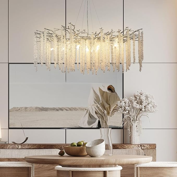 Modern Crystal Chandeliers for Dining Room, Gold Round Tree Branches Chandelier,