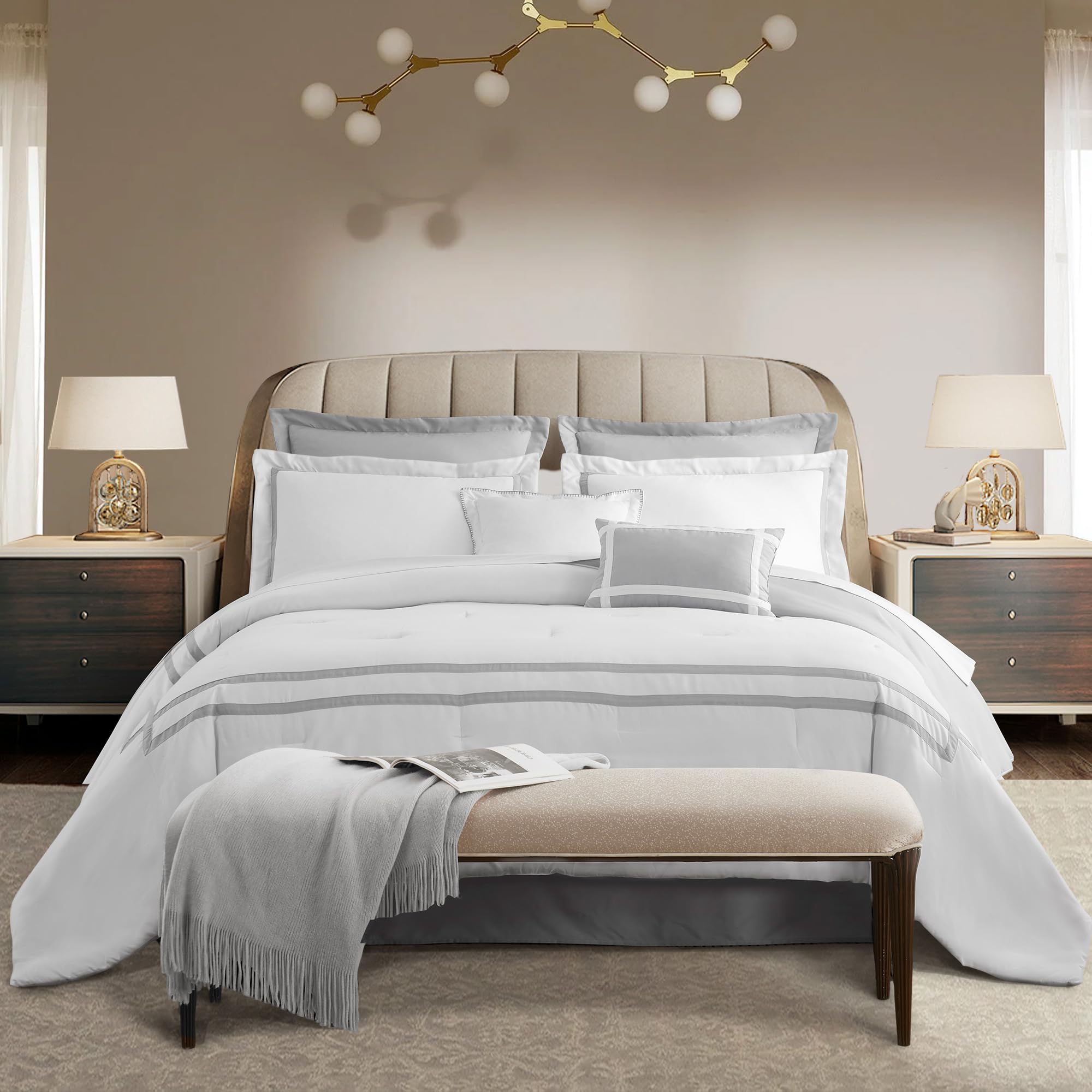 White Comforter Set Queen 8-Piece Hydro-Brushed Luxury Bedding