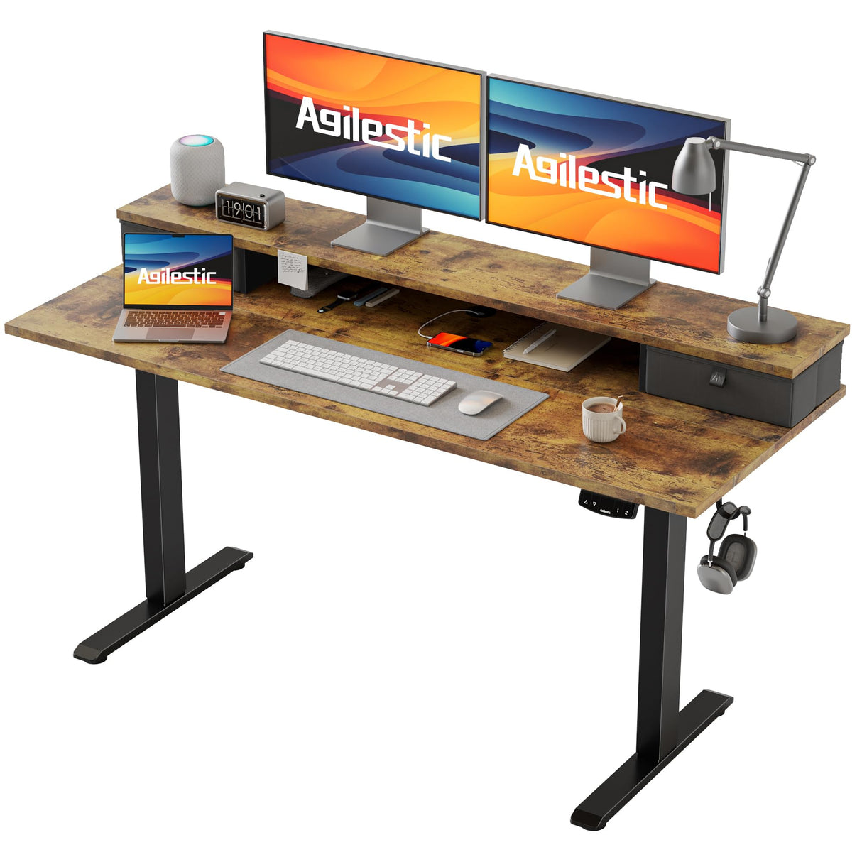 55 x 24 Inches Height Adjustable Electric Standing Desk with 2 Drawers, Stand Up