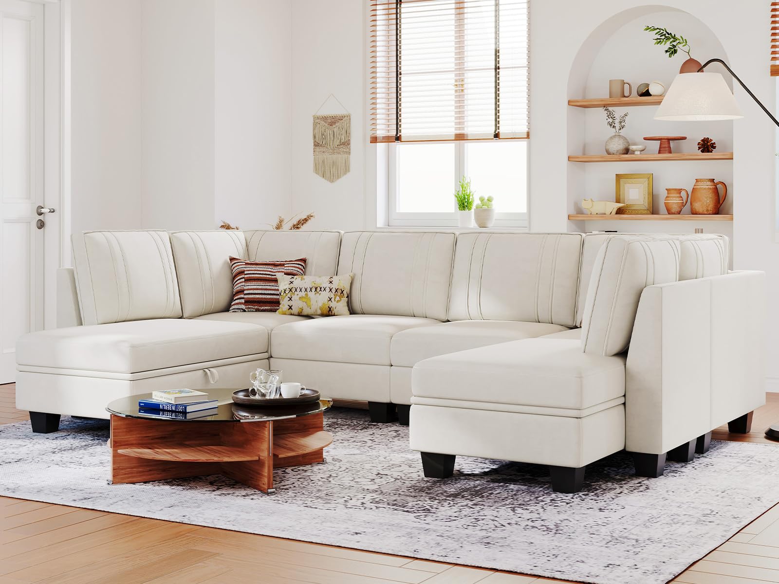 Sectional Couch with Storage Ottoman, U Shaped Sectional Sofa Couch