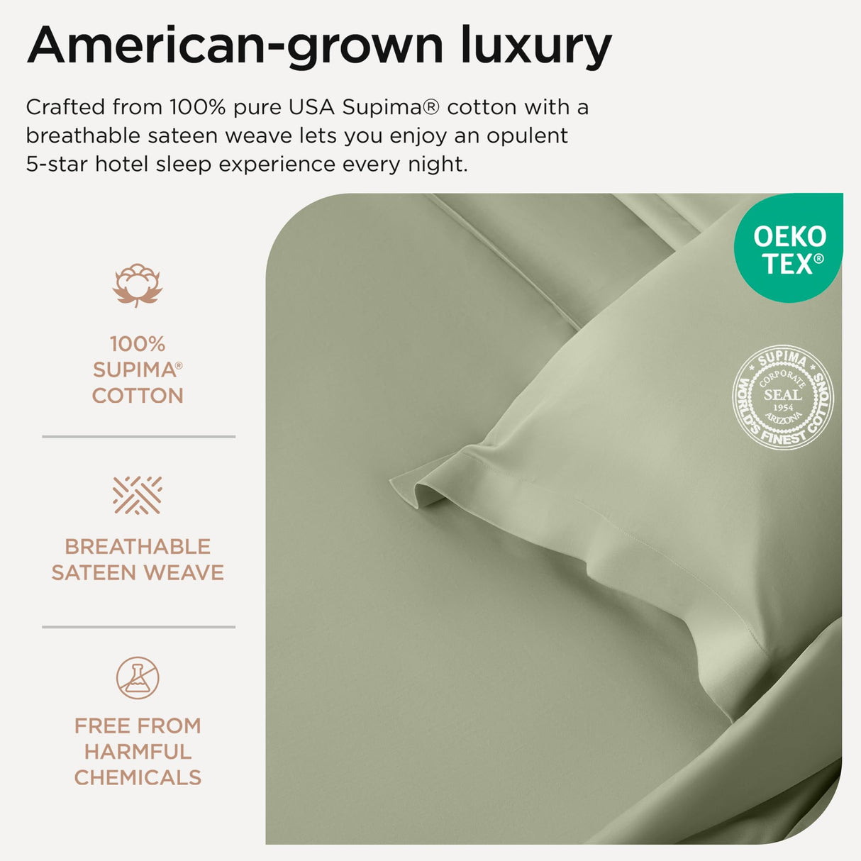 Luxury Supima Cotton Sheets, 1200 Thread Count Soft 100% Cotton Sheets