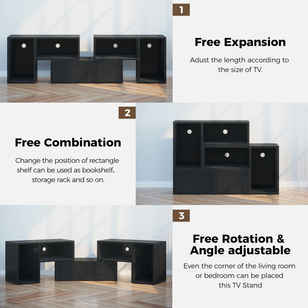 TV Stand, Deformable TV Stand with Power Outlets & LED Strip