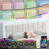 Queen Bed Frame with LED Lights, Upholstered Bed Frame Queen with Headboard