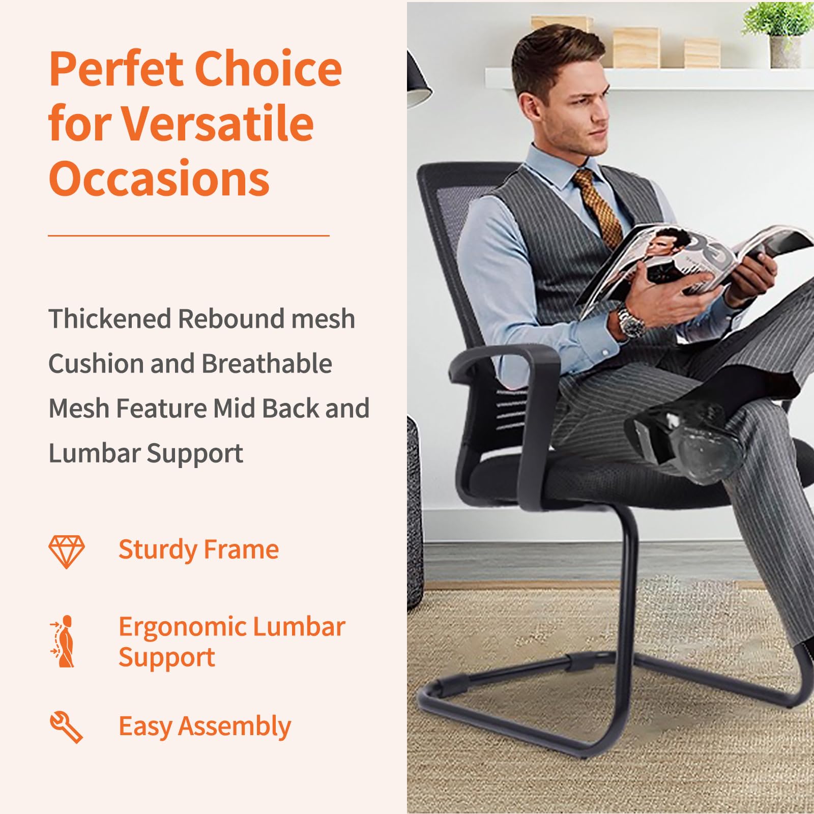 Waiting Room Guest Chairs Set of 2, Mesh Back Arm Chair