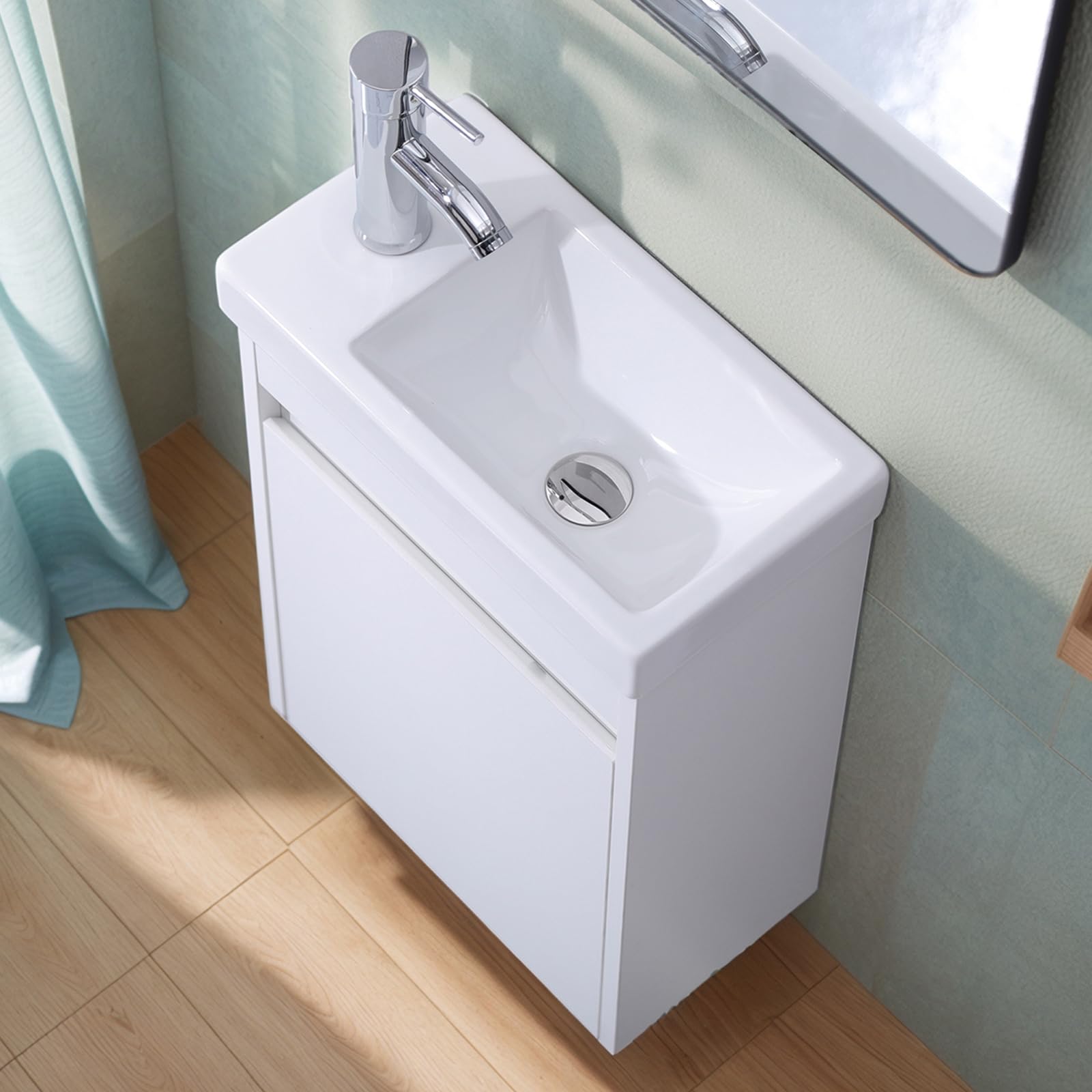 16 Inch Small Bathroom Vanity Combo with Sink, Wall Mounted Bathroom Sink Cabinet