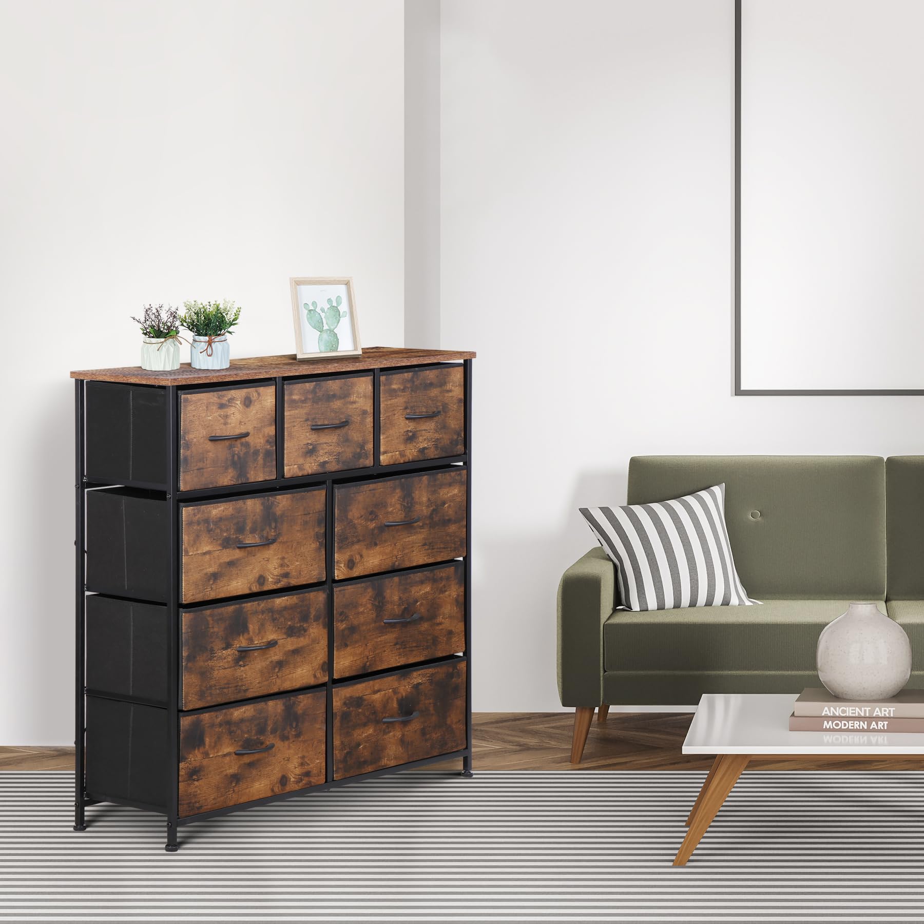 9 Drawers Dresser, Fabric Storage Tower