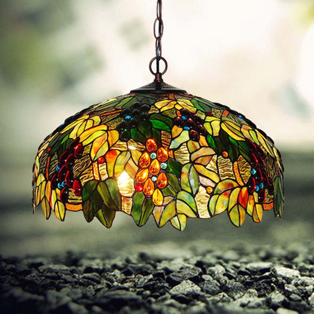 Tiffany Pendant Light Grape Art 20" E26 Stained Glass Pendant Lamp Creative Art Ceiling