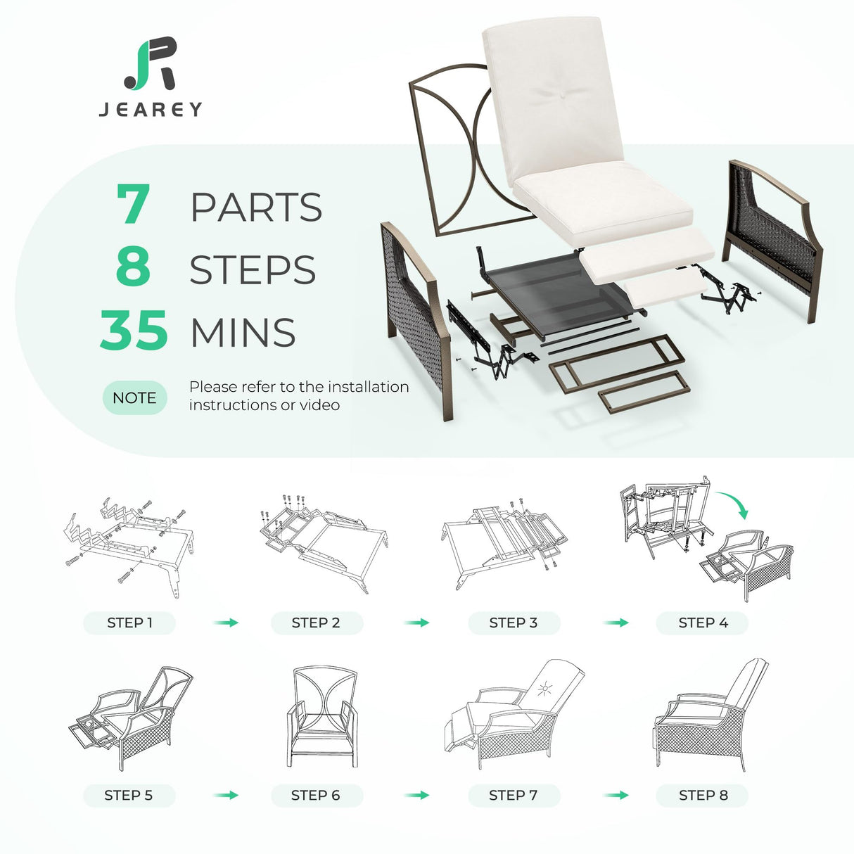 Outdoor Recliner Chair,PE Wicker Patio Lounge Chairs with Extended Footrest