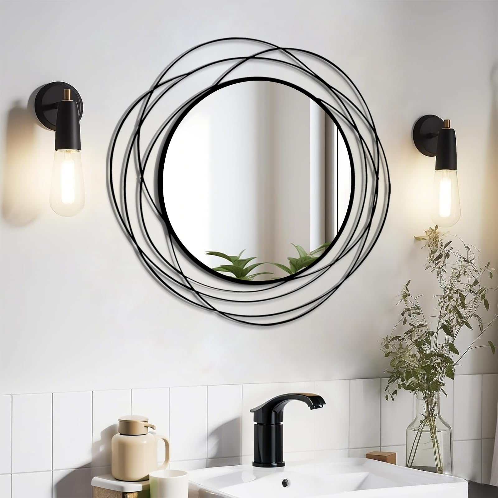 26.8" Round Black Wall Mirror - Large Circle Mirror with Metal Frame