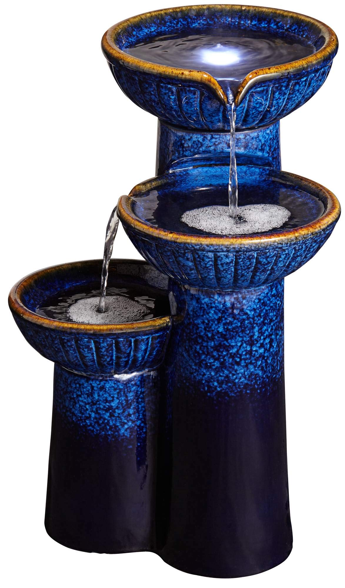 3 Bowl Modern Outdoor Floor Water Fountain 26 3/4" High with LED Light Cascading Bowl