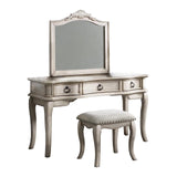 60 Inch Vanity Desk Set with Stool and Mirror, Solid Wood, White and Gray