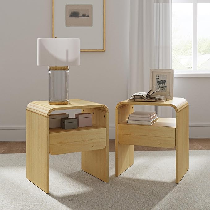 Nightstand with 1-Drawer, Modern Curved-Top Nightstand