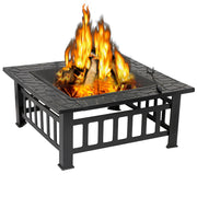 ZENY 32in Outdoor Fire Pits Outside Wood Burning Firepit Square Metal Fireplace Table Fire Bowl with Grill,Screen and Poker for Camping Bonfire Backyard BBQ - Bircata