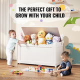 Wooden Toy Chest for Kids, Toddler Toy Storage Box with Flip-Top Lid and Safety Hinge,