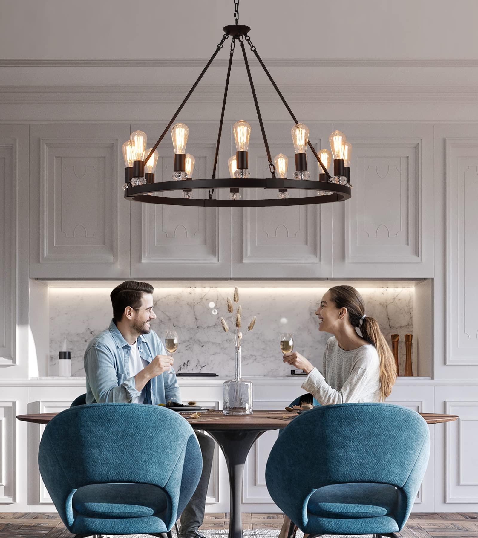 Black Wagon Wheel Chandeliers 12-Lights Large Modern Farmhouse Chandelier Light