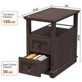 End Table with 2 Drawers, Storage Side Table with Flip Top Fast Charging Station