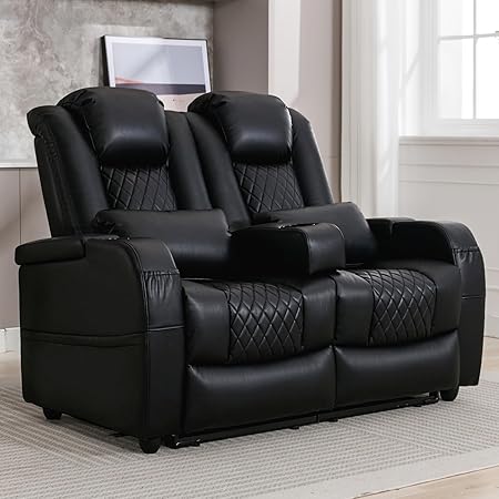 57" RV Loveseat Recliner, Double Recliner Furniture with 3 Arms and 2 Pillows, Wall