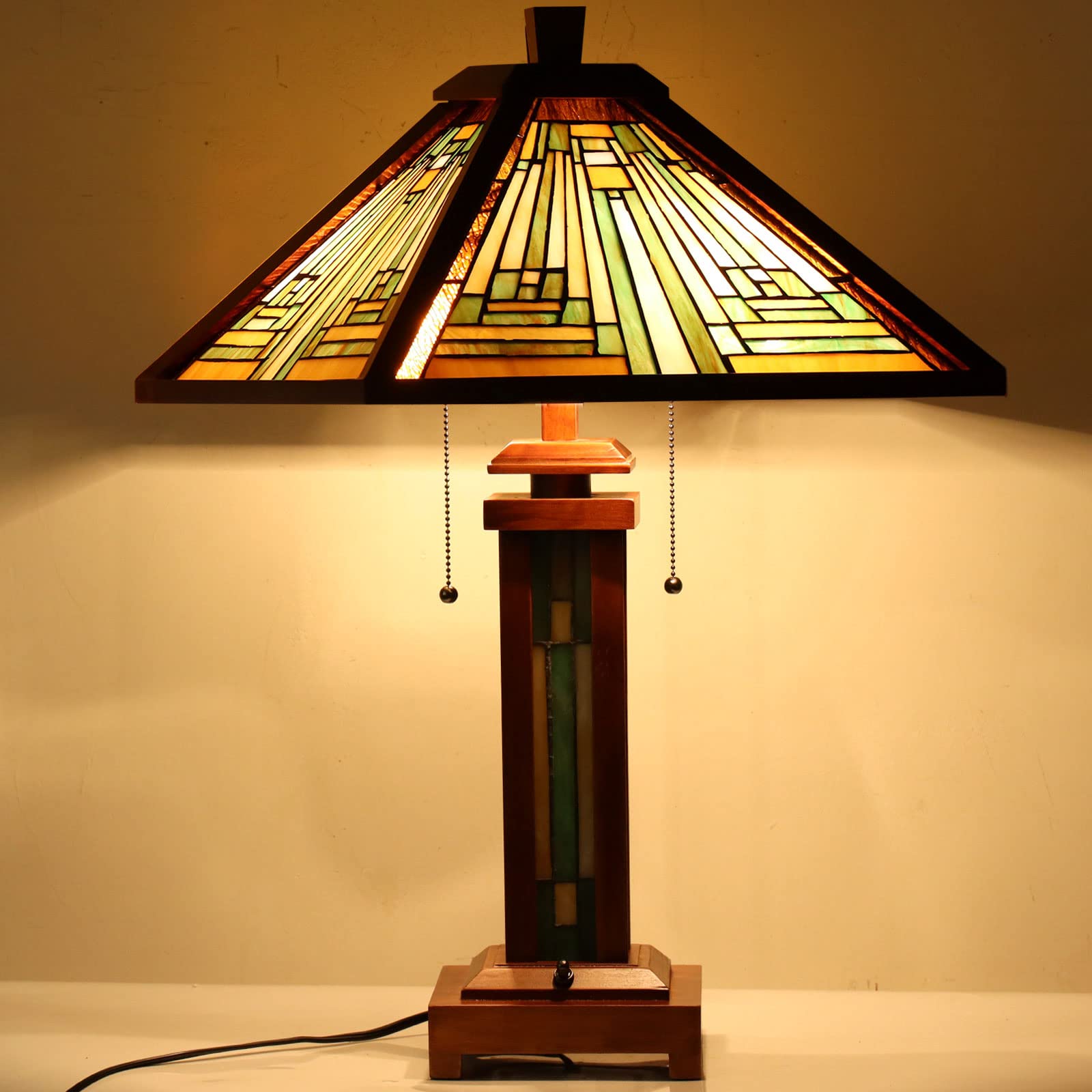 Tiffany Stained Glass Table Lamp 3-Light Amber Brown