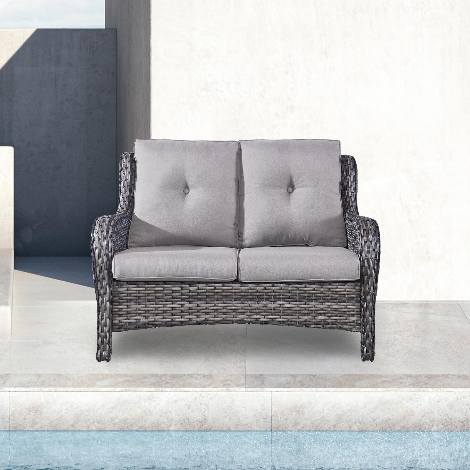Loveseat Wicker Outdoor Couch - 2-Seater Rattan Patio Sofa