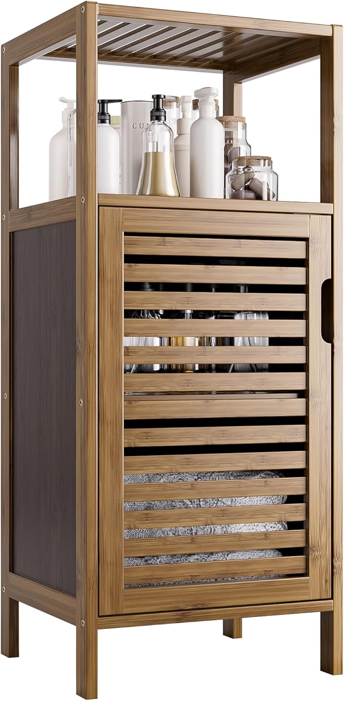 Bathroom Cabinet, Bamboo Floor Cabinet Free Standing, 4 Tier Sofa Side Storage