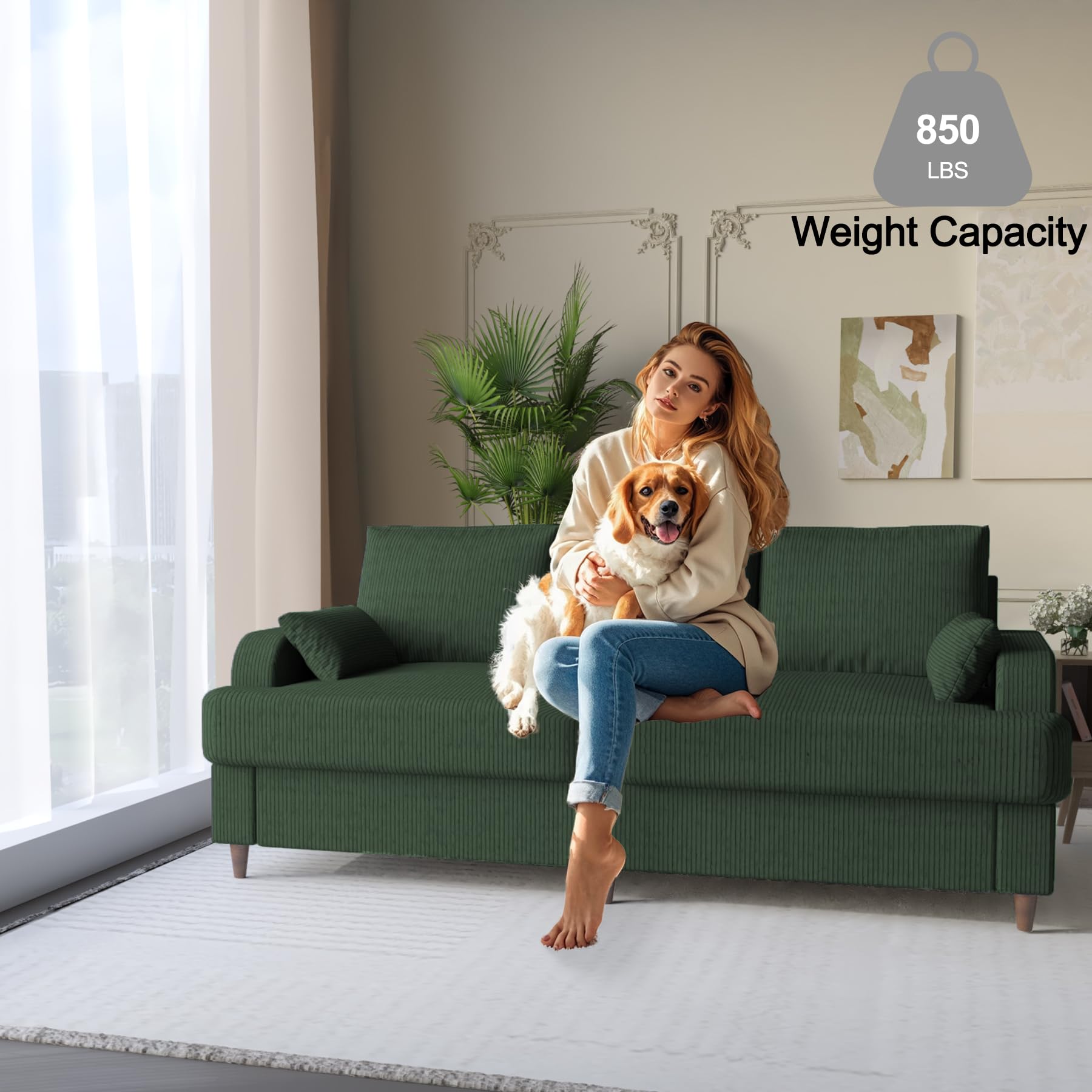 Modern Corduroy Sofa, Couch for Living Room, 3 Seater Sofa