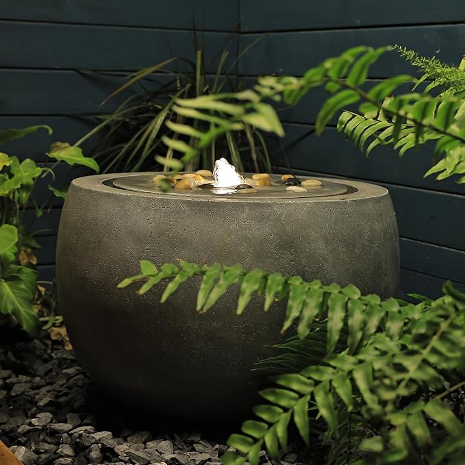 Water Fountain Outdoor Large Round Water Feature Indoor with Lights & Pump and Pebbles
