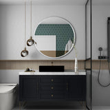 30 Inch Circle Mirror, Silver Large Round Wall Mirror with Metal Brush Framed for