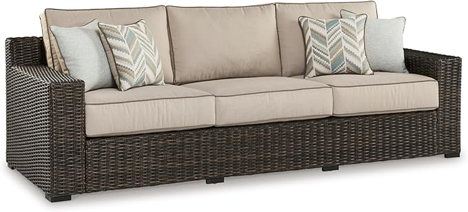 Outdoor Patio Couch Wicker Sofa - 3 Seater Rattan Sofa for Outside Patio Garden