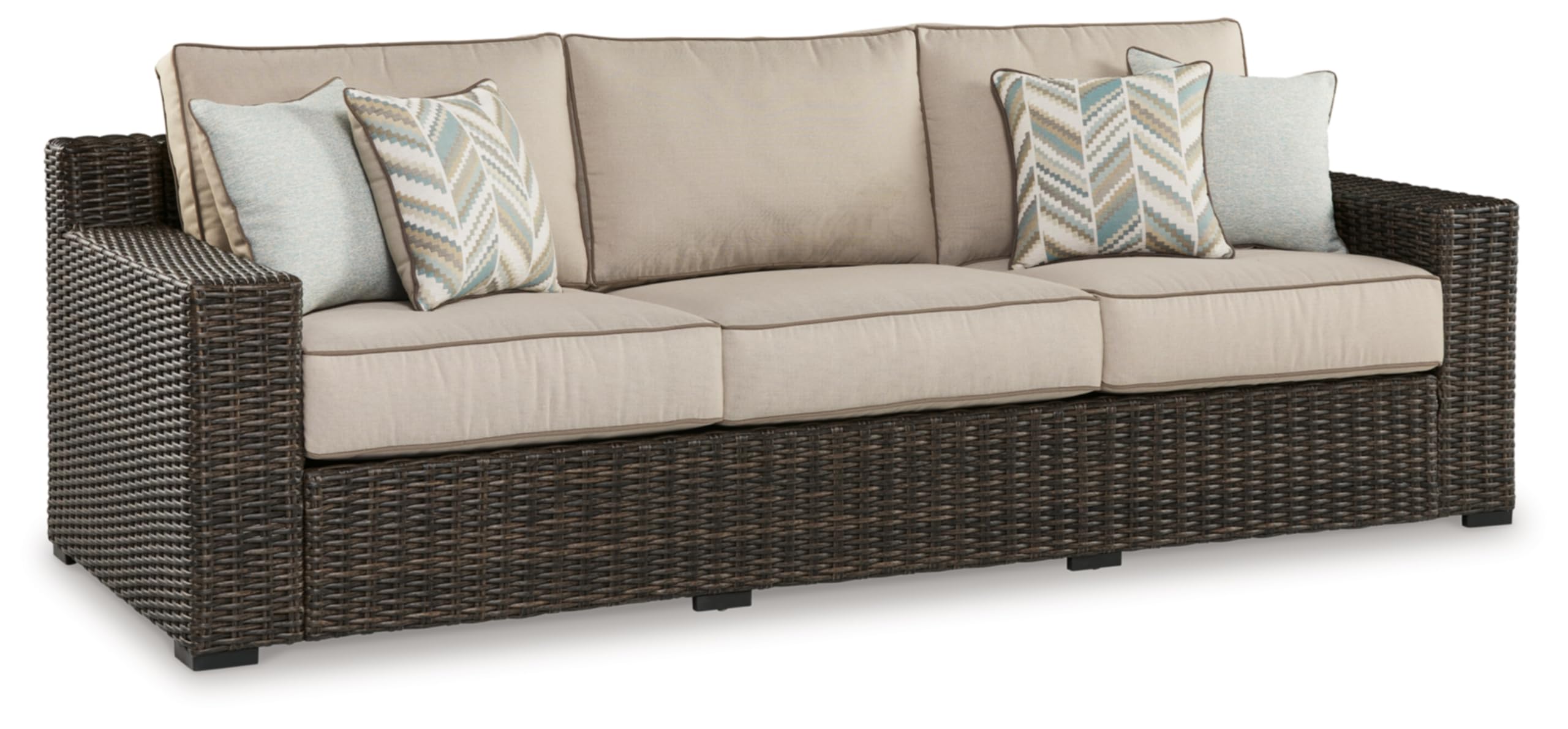 Coastline Bay Casual Weather Resistant Outdoor Sofa with Cushion and 4 Throw Pillows