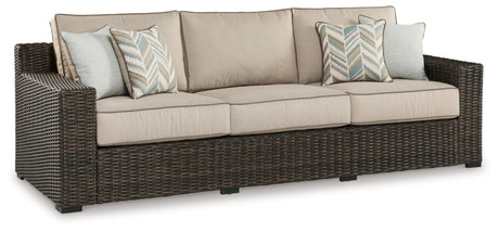 Coastline Bay Casual Weather Resistant Outdoor Sofa with Cushion and 4 Throw Pillows