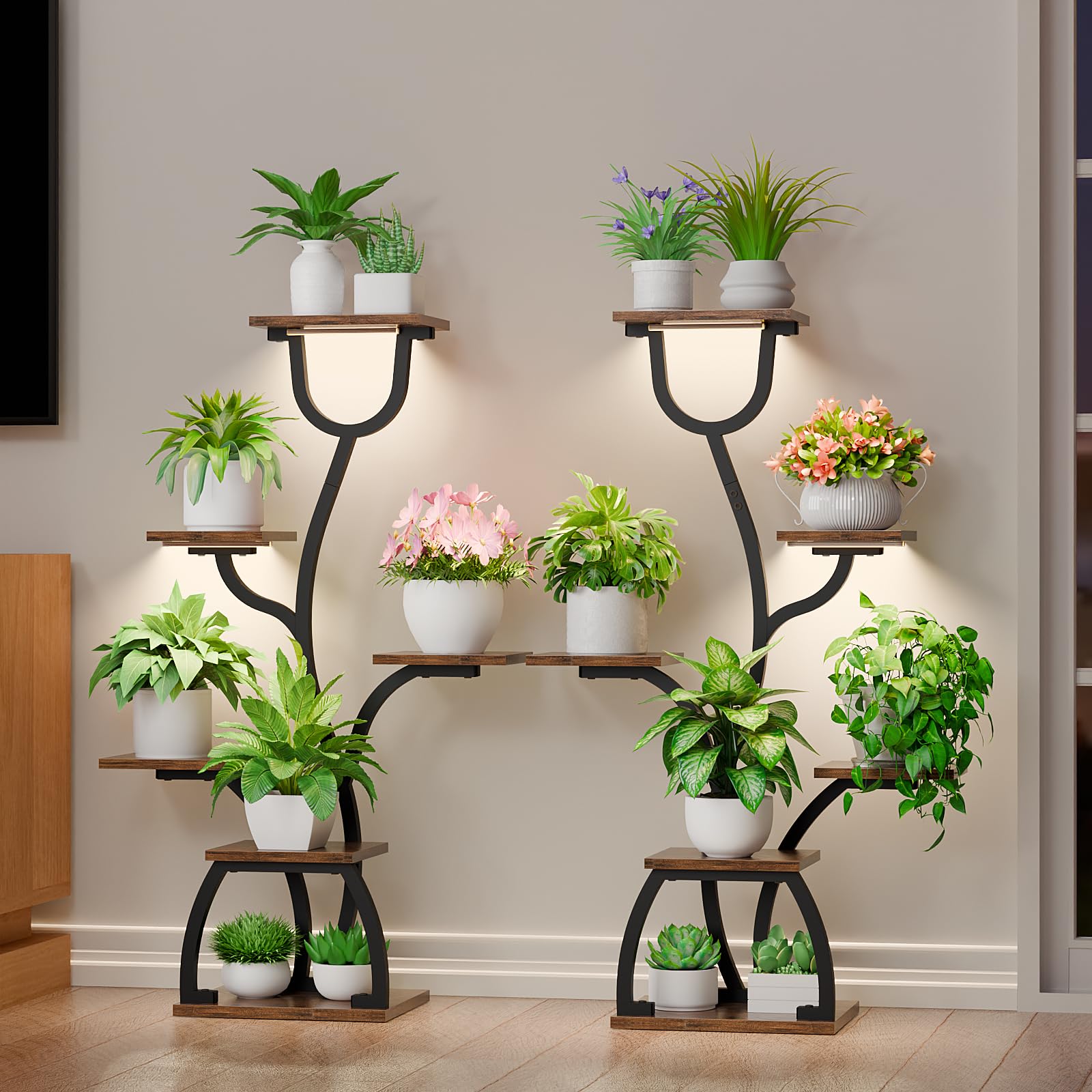 6 Tier Corner Plant Stand with Grow Lights – 2 Pack Indoor Shelf