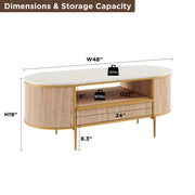 Modern Oval Coffee Table – Faux Marble Top, Gold Metal Accents,