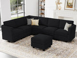 Oversized Modular Sectional Sofa U Shaped Couch with Storage Seat Velvet Sectional Sleeper Sofa Set with Chaise Velvet Black