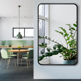 16x24 inch Black Bathroom Rectangle Mirror for Wall Decor Metal Frame Round Corner Matte Rectangular