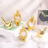 5 Pcs Gold Decor Accents Set Resin Thinker Statue Small Bird Figurines