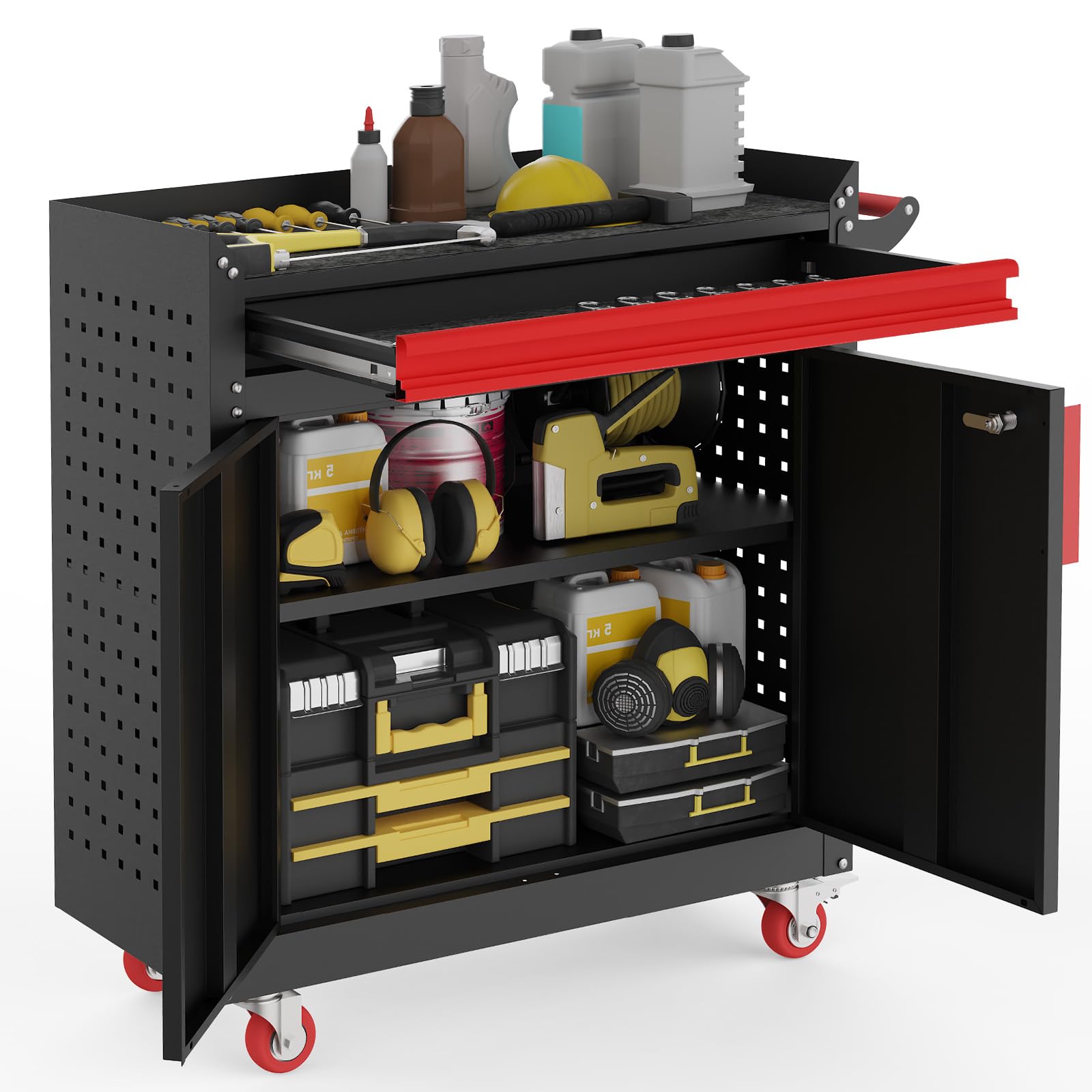 Rolling Garage Cabinets, Garage Storage Cabinet with Wheels and Workbench