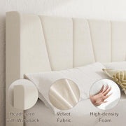 SwnftWinnt Full Bed Frame with Storage Drawers, Upholstered Platform Bed with Wingback Headboard, Solid Wooden Slats Support, Easy Assembly, No Box Spring Needed, Beige