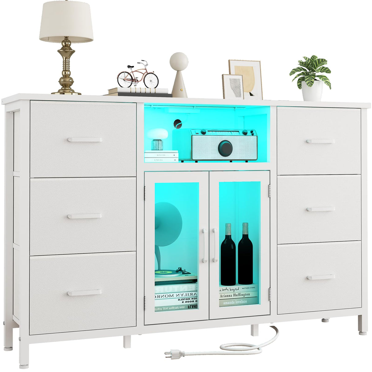 White Dresser for Bedroom Dresser TV Stand with Charging Station for