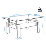 Glass Coffee Table for Living Room, Modern Coffee Table with Black Tempered Glass