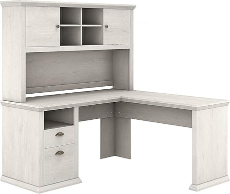 YRK001LW Yorktown 60-Inch Corner Desk with Hutch, Linen White Oak