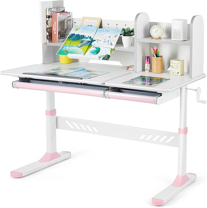 Adjustable Kids Desk with Hutch and Drawers, 47" Wide Multifunction Ergonomic Study