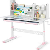 Adjustable Kids Desk with Hutch and Drawers, 47" Wide Multifunction Ergonomic Study