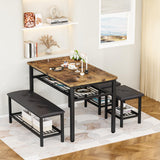 Kitchen Tables Set for 4, Rectangular Dining Room Table Set with Bench and Stools, 4