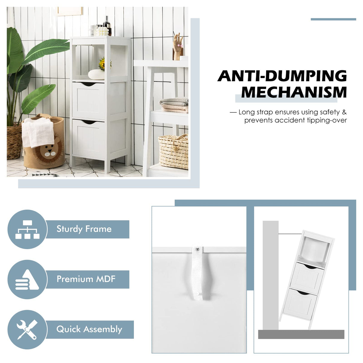 Bathroom Organizers and Storage Cabinet - Storage Organizer Rack Stand with 2 Removable Drawers,