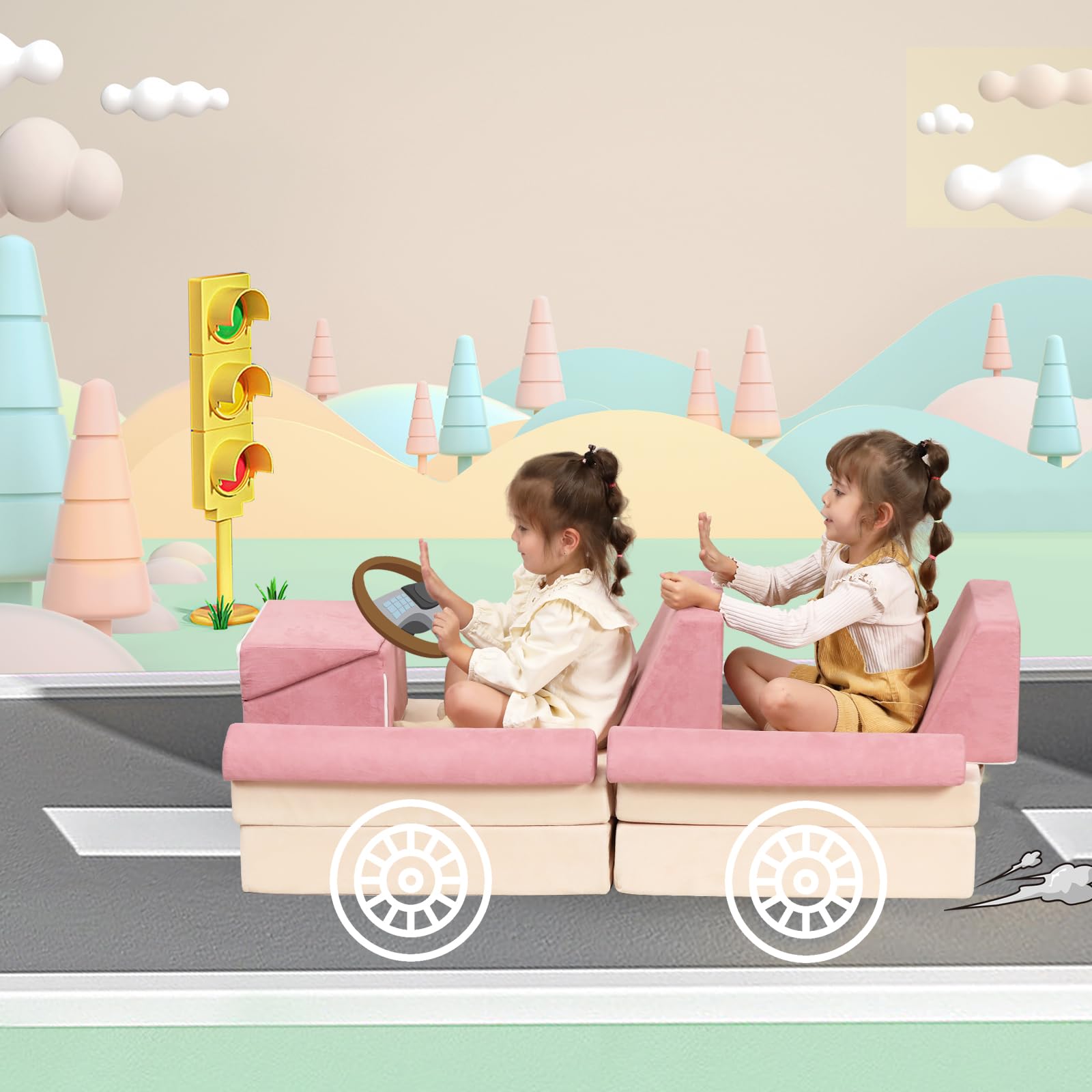 Kids Couch, 9 PCS Play Couch Sofa for Kids Imaginative Furniture Play Set