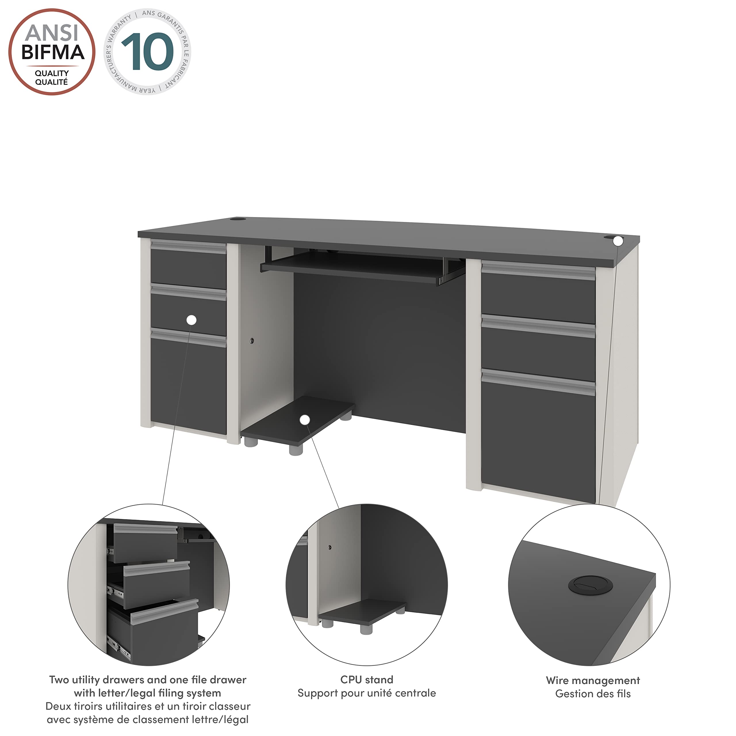 Connexion Executive Desk, 72W, Slate & Sandstone