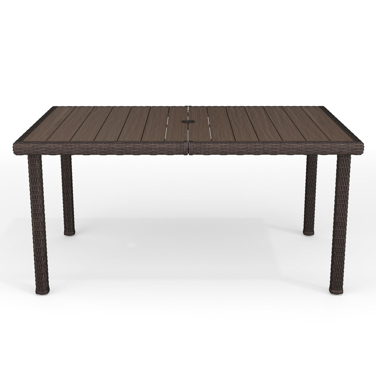 Bedford 60" Indoor-Outdoor Patio Table with Faux Wood Top and Rattan Wicker