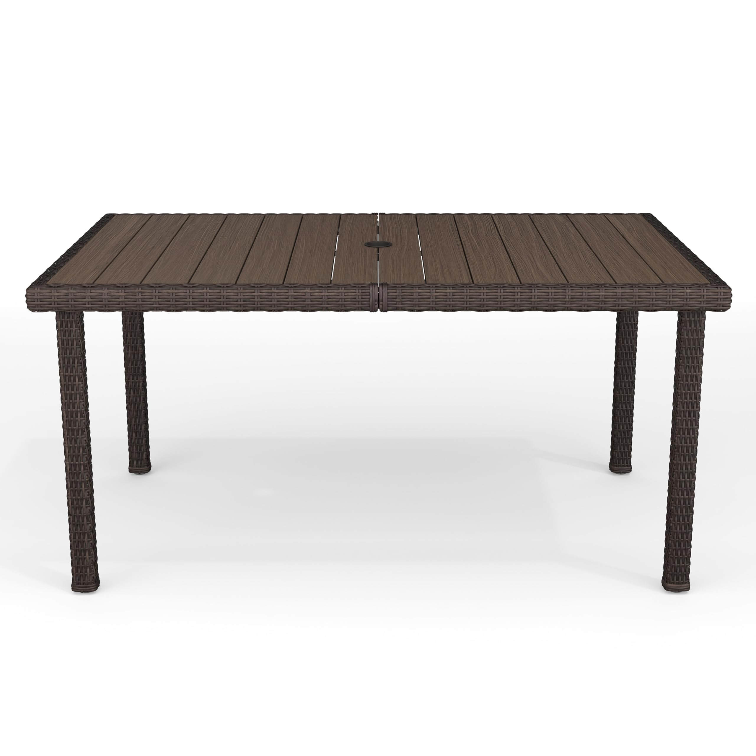 Bedford 60" Indoor-Outdoor Patio Table with Faux Wood Top and Rattan Wicker