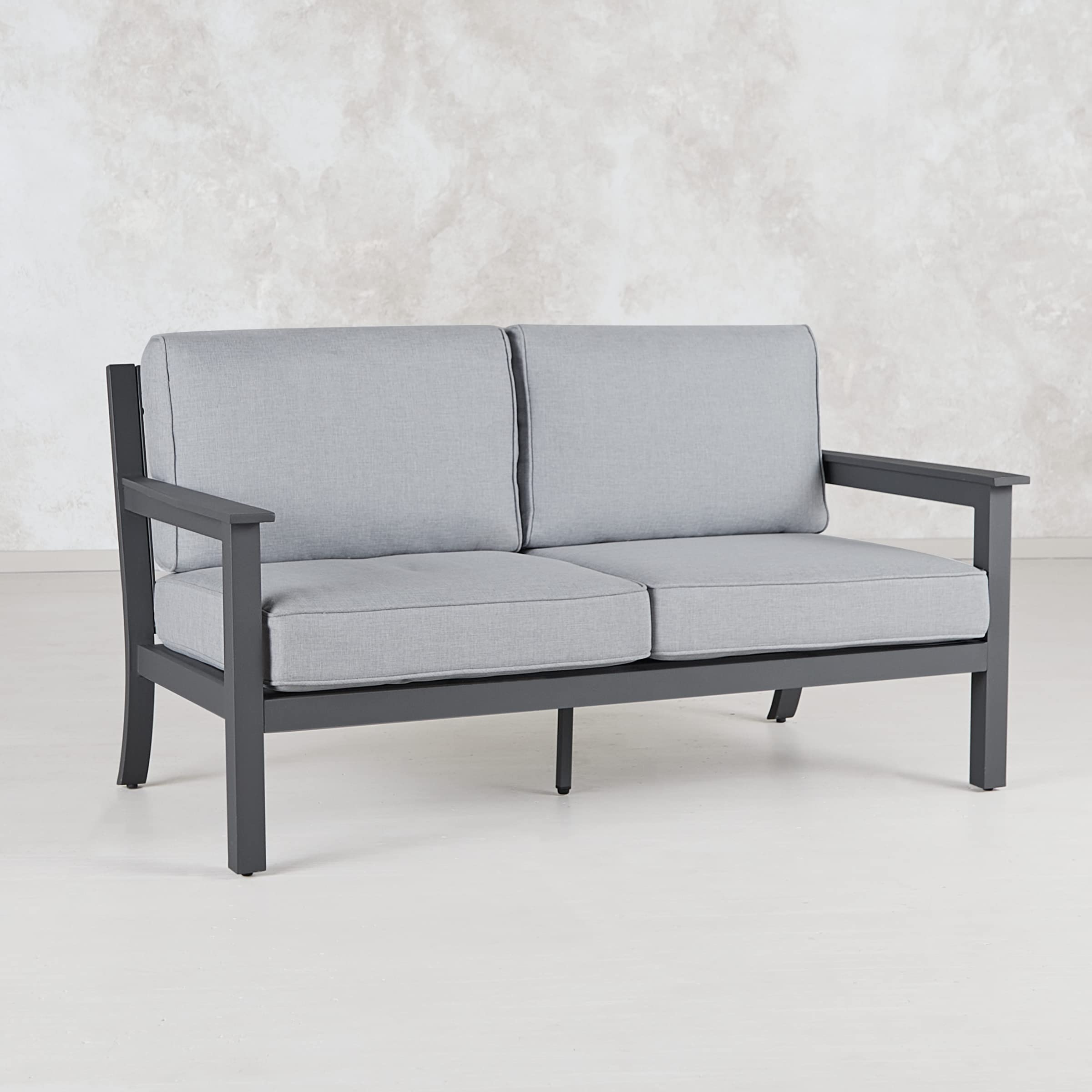 Ortun Outdoor Loveseat with Cushions - Two-Seater Couch - Aluminum Frame