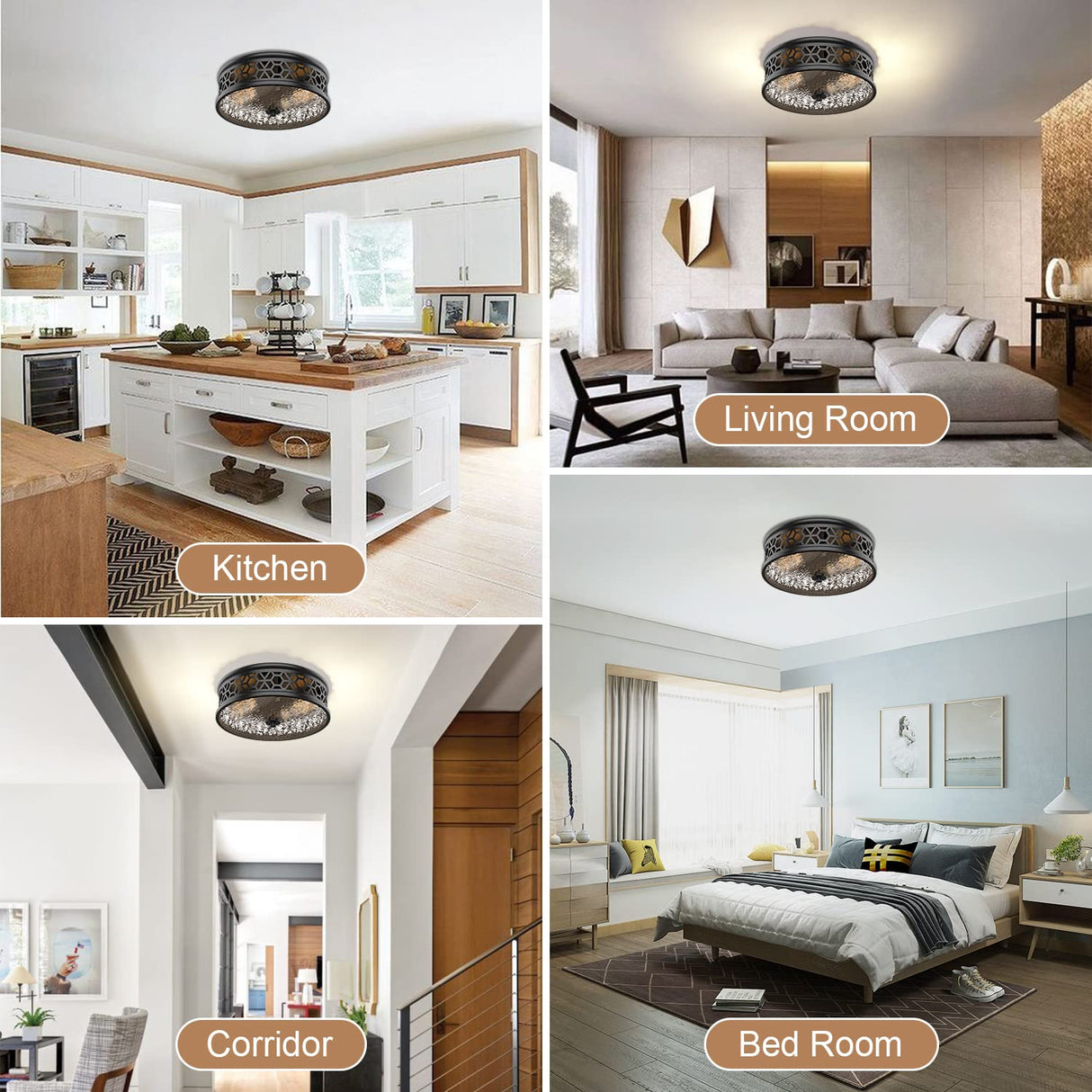 12 Inch Flush Mount Ceiling Light with Rippled Glass - 2 Light Vintage Black Fixture